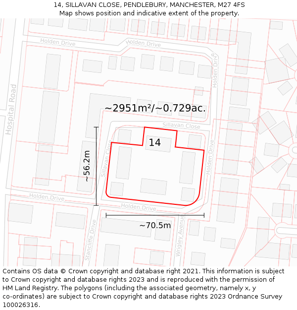 14, SILLAVAN CLOSE, PENDLEBURY, MANCHESTER, M27 4FS: Plot and title map