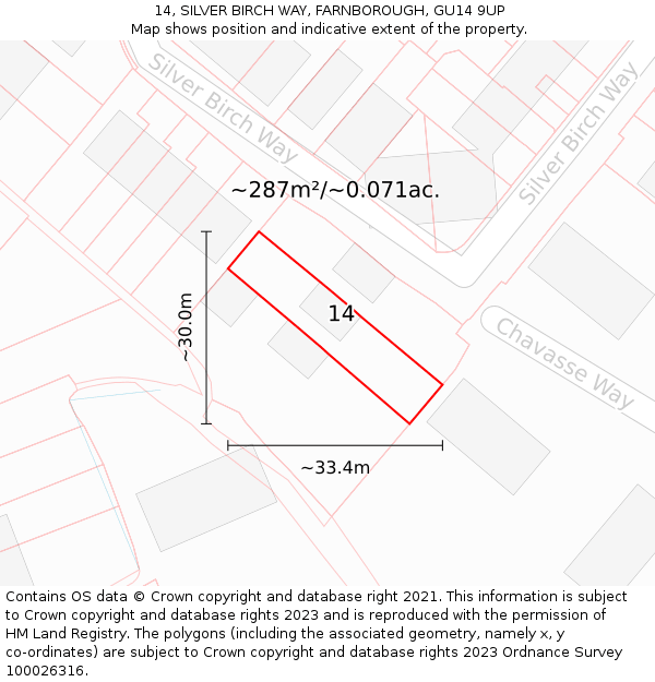 14, SILVER BIRCH WAY, FARNBOROUGH, GU14 9UP: Plot and title map