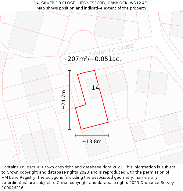 14, SILVER FIR CLOSE, HEDNESFORD, CANNOCK, WS12 4SU: Plot and title map