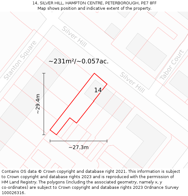 14, SILVER HILL, HAMPTON CENTRE, PETERBOROUGH, PE7 8FF: Plot and title map