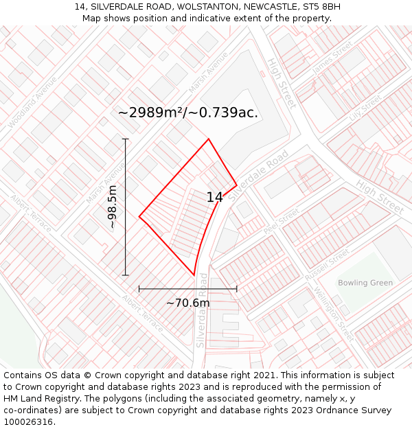 14, SILVERDALE ROAD, WOLSTANTON, NEWCASTLE, ST5 8BH: Plot and title map