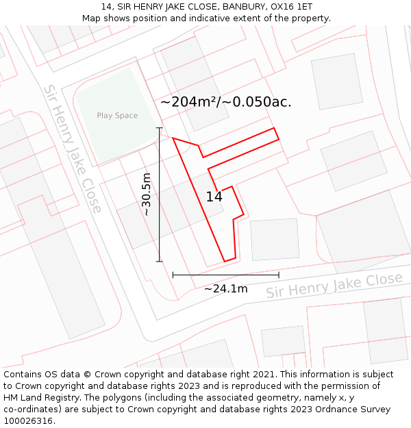14, SIR HENRY JAKE CLOSE, BANBURY, OX16 1ET: Plot and title map