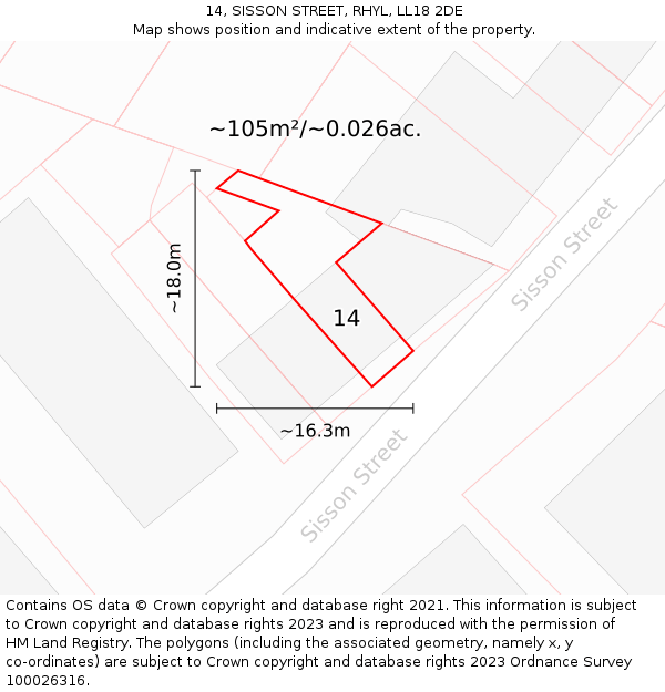 14, SISSON STREET, RHYL, LL18 2DE: Plot and title map