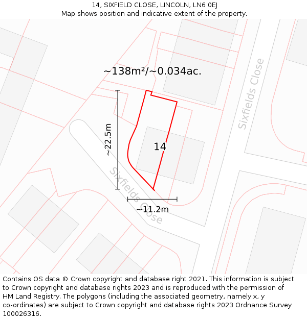 14, SIXFIELD CLOSE, LINCOLN, LN6 0EJ: Plot and title map