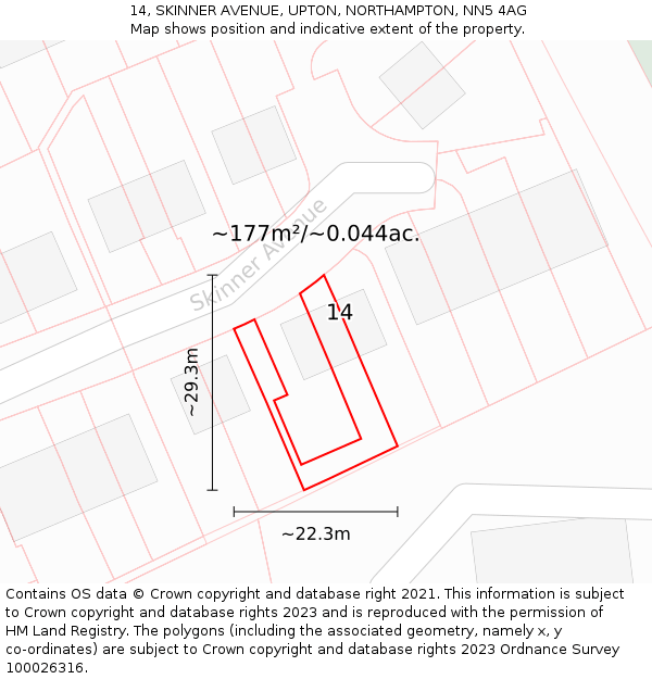14, SKINNER AVENUE, UPTON, NORTHAMPTON, NN5 4AG: Plot and title map