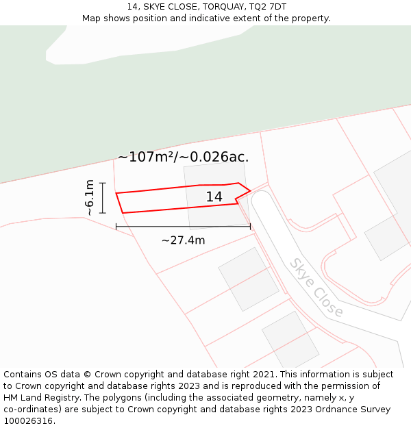 14, SKYE CLOSE, TORQUAY, TQ2 7DT: Plot and title map