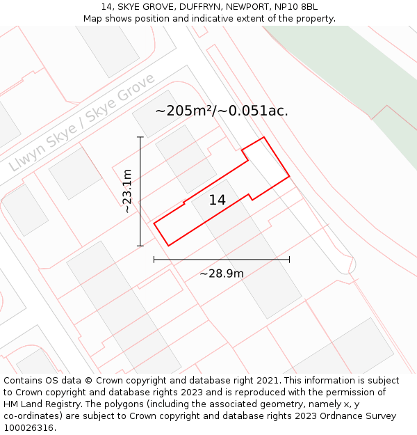 14, SKYE GROVE, DUFFRYN, NEWPORT, NP10 8BL: Plot and title map