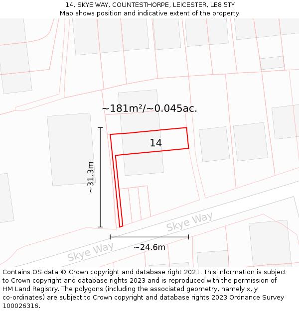 14, SKYE WAY, COUNTESTHORPE, LEICESTER, LE8 5TY: Plot and title map