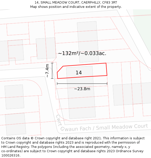 14, SMALL MEADOW COURT, CAERPHILLY, CF83 3RT: Plot and title map