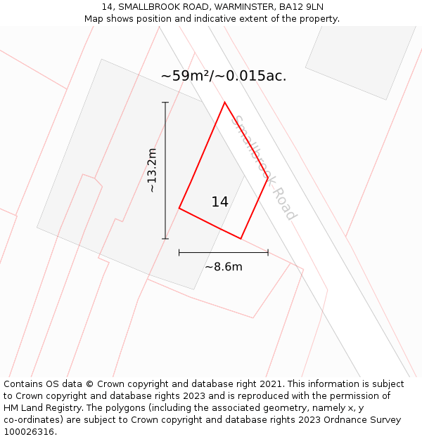 14, SMALLBROOK ROAD, WARMINSTER, BA12 9LN: Plot and title map