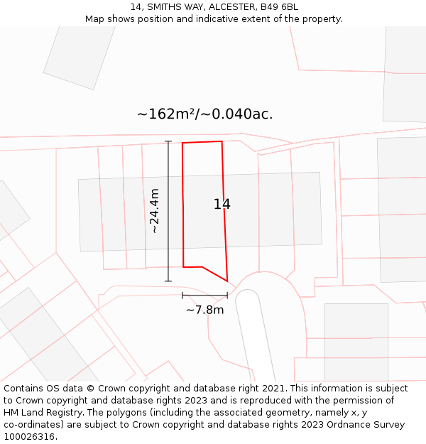 14, SMITHS WAY, ALCESTER, B49 6BL: Plot and title map