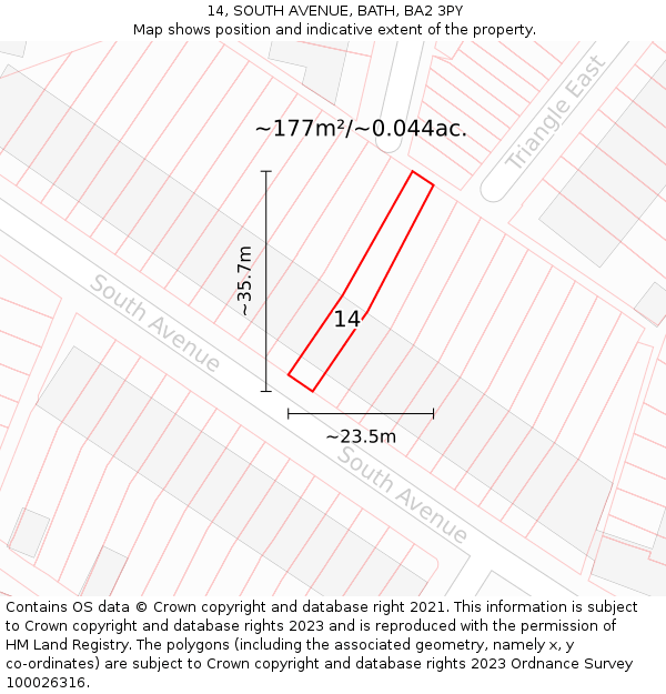 14, SOUTH AVENUE, BATH, BA2 3PY: Plot and title map