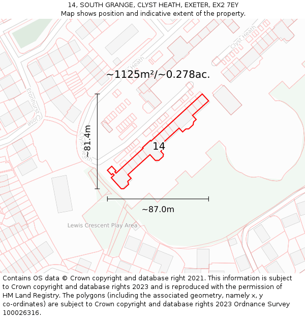 14, SOUTH GRANGE, CLYST HEATH, EXETER, EX2 7EY: Plot and title map