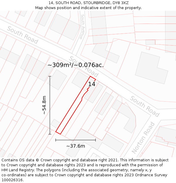 14, SOUTH ROAD, STOURBRIDGE, DY8 3XZ: Plot and title map