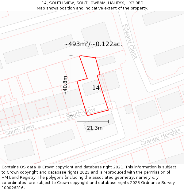 14, SOUTH VIEW, SOUTHOWRAM, HALIFAX, HX3 9RD: Plot and title map