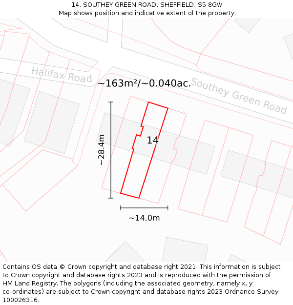 14, SOUTHEY GREEN ROAD, SHEFFIELD, S5 8GW: Plot and title map