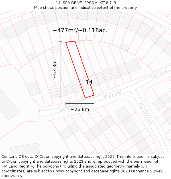 14, SPA DRIVE, EPSOM, KT18 7LR: Plot and title map