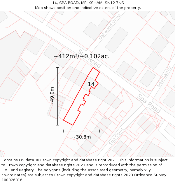 14, SPA ROAD, MELKSHAM, SN12 7NS: Plot and title map