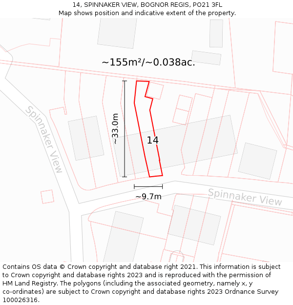 14, SPINNAKER VIEW, BOGNOR REGIS, PO21 3FL: Plot and title map