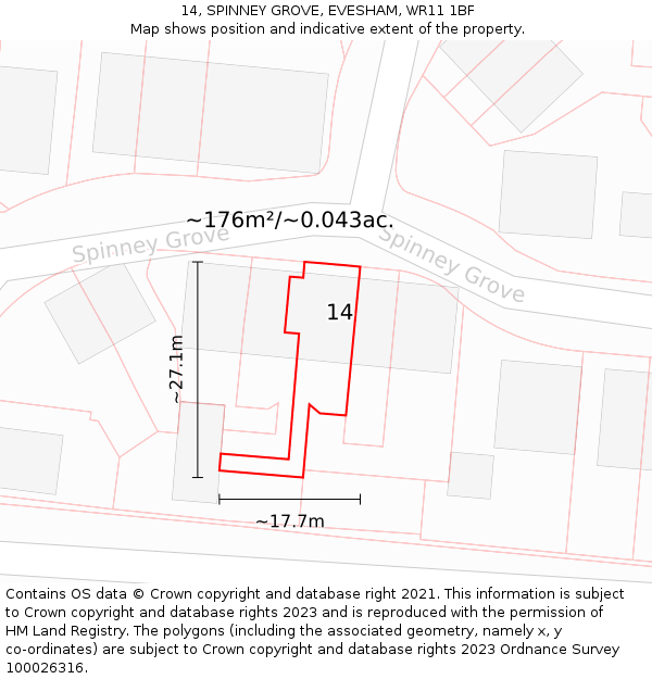 14, SPINNEY GROVE, EVESHAM, WR11 1BF: Plot and title map