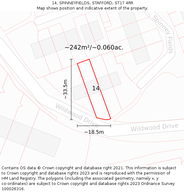 14, SPINNEYFIELDS, STAFFORD, ST17 4RR: Plot and title map