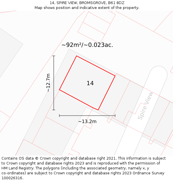 14, SPIRE VIEW, BROMSGROVE, B61 8DZ: Plot and title map