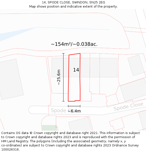 14, SPODE CLOSE, SWINDON, SN25 2EG: Plot and title map