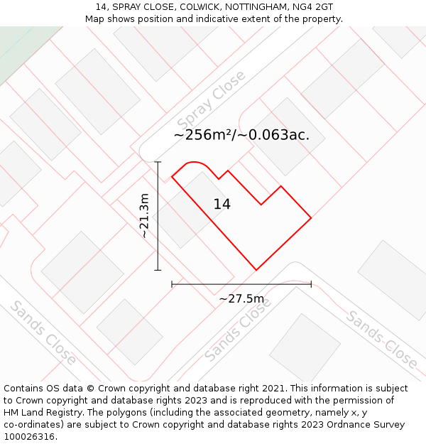 14, SPRAY CLOSE, COLWICK, NOTTINGHAM, NG4 2GT: Plot and title map