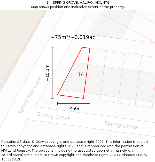 14, SPRING GROVE, HALIFAX, HX1 4TG: Plot and title map