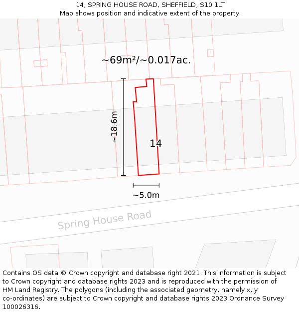 14, SPRING HOUSE ROAD, SHEFFIELD, S10 1LT: Plot and title map