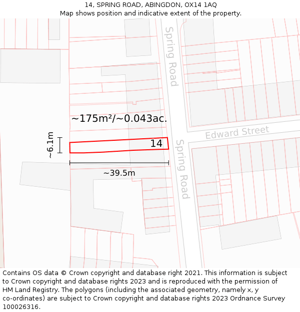 14, SPRING ROAD, ABINGDON, OX14 1AQ: Plot and title map