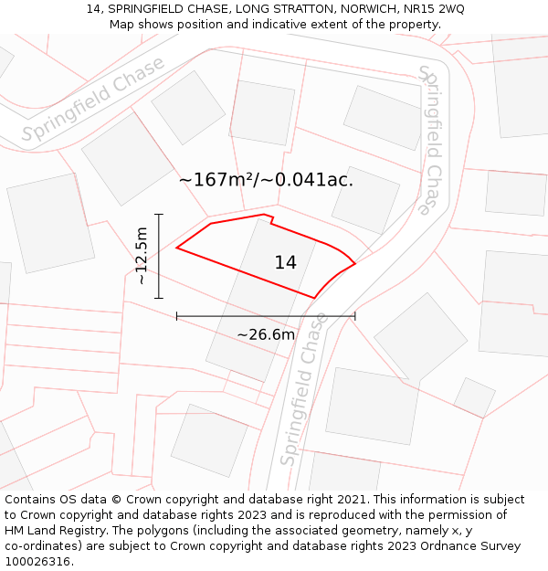 14, SPRINGFIELD CHASE, LONG STRATTON, NORWICH, NR15 2WQ: Plot and title map