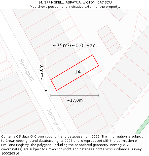 14, SPRINGKELL, ASPATRIA, WIGTON, CA7 3DU: Plot and title map