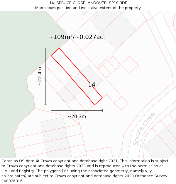 14, SPRUCE CLOSE, ANDOVER, SP10 3DB: Plot and title map
