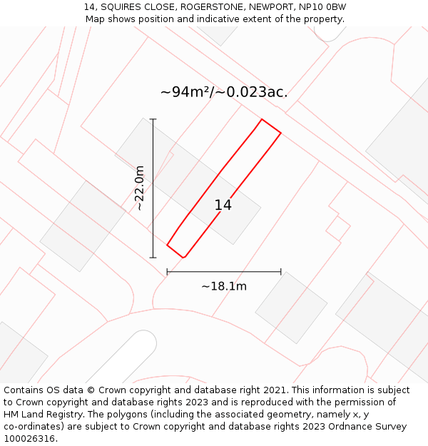 14, SQUIRES CLOSE, ROGERSTONE, NEWPORT, NP10 0BW: Plot and title map