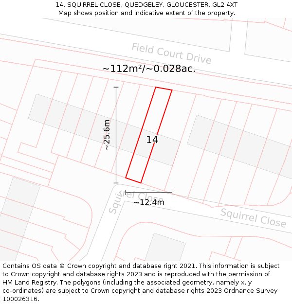 14, SQUIRREL CLOSE, QUEDGELEY, GLOUCESTER, GL2 4XT: Plot and title map