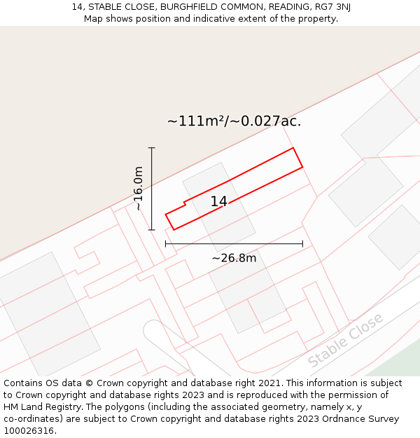 14, STABLE CLOSE, BURGHFIELD COMMON, READING, RG7 3NJ: Plot and title map