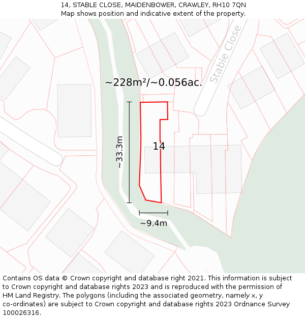 14, STABLE CLOSE, MAIDENBOWER, CRAWLEY, RH10 7QN: Plot and title map