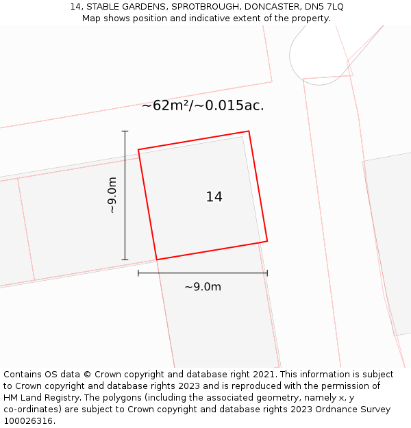 14, STABLE GARDENS, SPROTBROUGH, DONCASTER, DN5 7LQ: Plot and title map