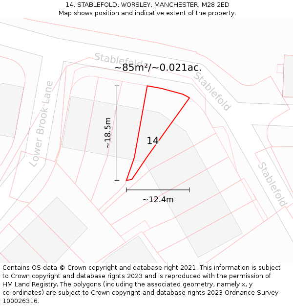 14, STABLEFOLD, WORSLEY, MANCHESTER, M28 2ED: Plot and title map