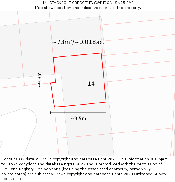 14, STACKPOLE CRESCENT, SWINDON, SN25 2AP: Plot and title map