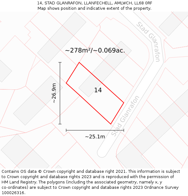 14, STAD GLANRAFON, LLANFECHELL, AMLWCH, LL68 0RF: Plot and title map