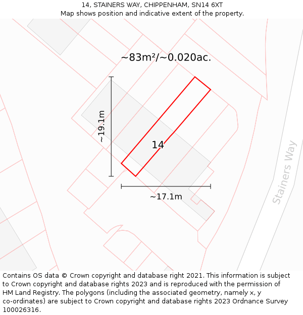 14, STAINERS WAY, CHIPPENHAM, SN14 6XT: Plot and title map
