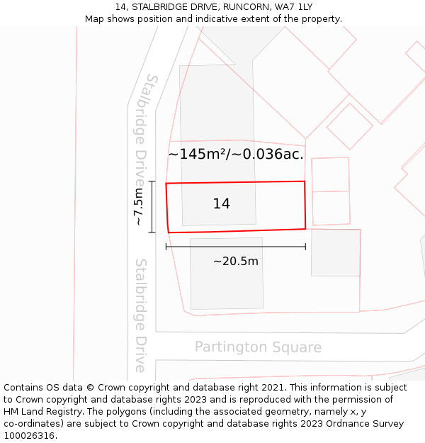 14, STALBRIDGE DRIVE, RUNCORN, WA7 1LY: Plot and title map