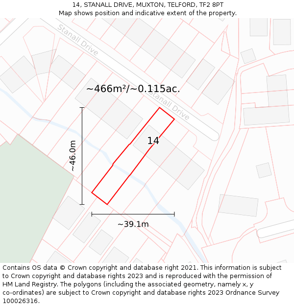 14, STANALL DRIVE, MUXTON, TELFORD, TF2 8PT: Plot and title map
