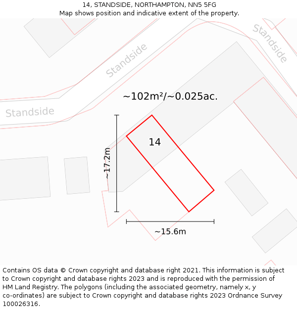 14, STANDSIDE, NORTHAMPTON, NN5 5FG: Plot and title map