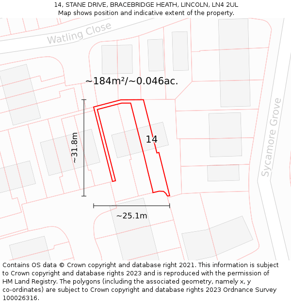 14, STANE DRIVE, BRACEBRIDGE HEATH, LINCOLN, LN4 2UL: Plot and title map