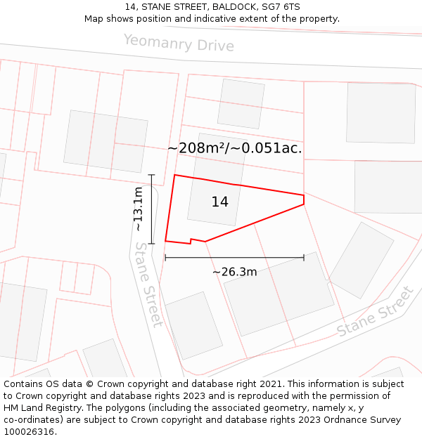 14, STANE STREET, BALDOCK, SG7 6TS: Plot and title map