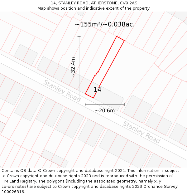 14, STANLEY ROAD, ATHERSTONE, CV9 2AS: Plot and title map