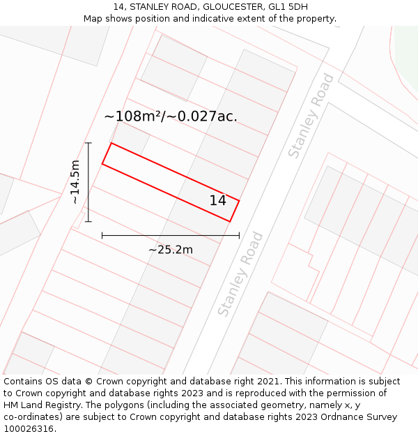 14, STANLEY ROAD, GLOUCESTER, GL1 5DH: Plot and title map